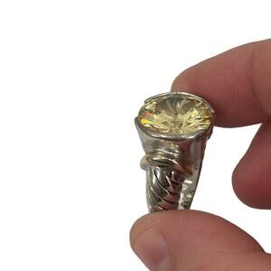 12k white gold plated yellow stone large statement cocktail ring size 9